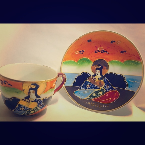 Goddess of Mercy,Gilded Hand Painted Cup & Sauser - Picture 1 of 10